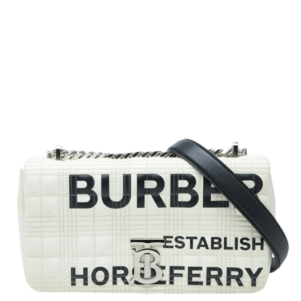 Burberry TB Logo Small Laura Chain Shoulder Bag White Black Leather Women's B...